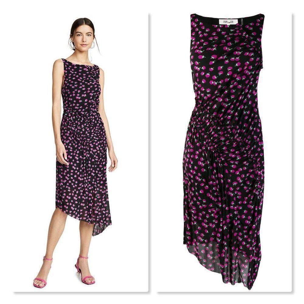 Diane von Furstenberg Maia Dress In Swirling Berry Black size Large - NEW